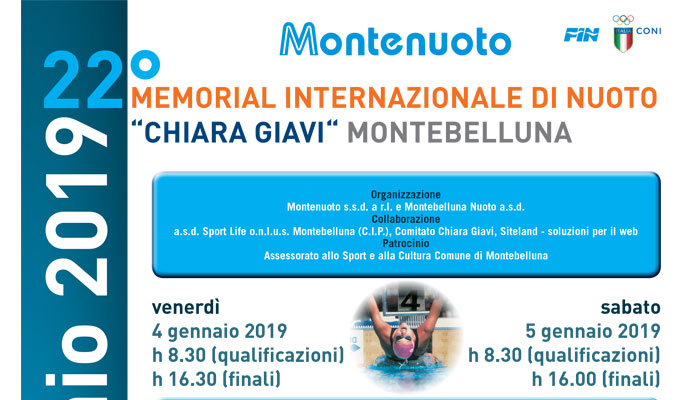4-5 gennaio 2019 – 22° MEMORIAL INTERNAZIONALE DI NUOTO “CHIARA GIAVI“ MONTEBELLUNA