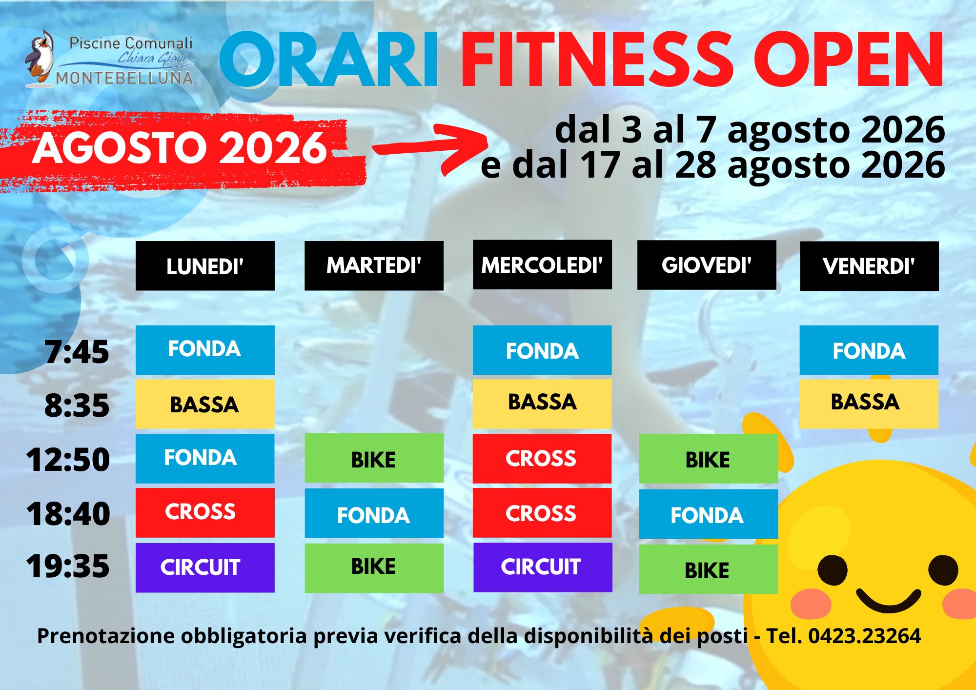 Fitness agosto 2026 orari 